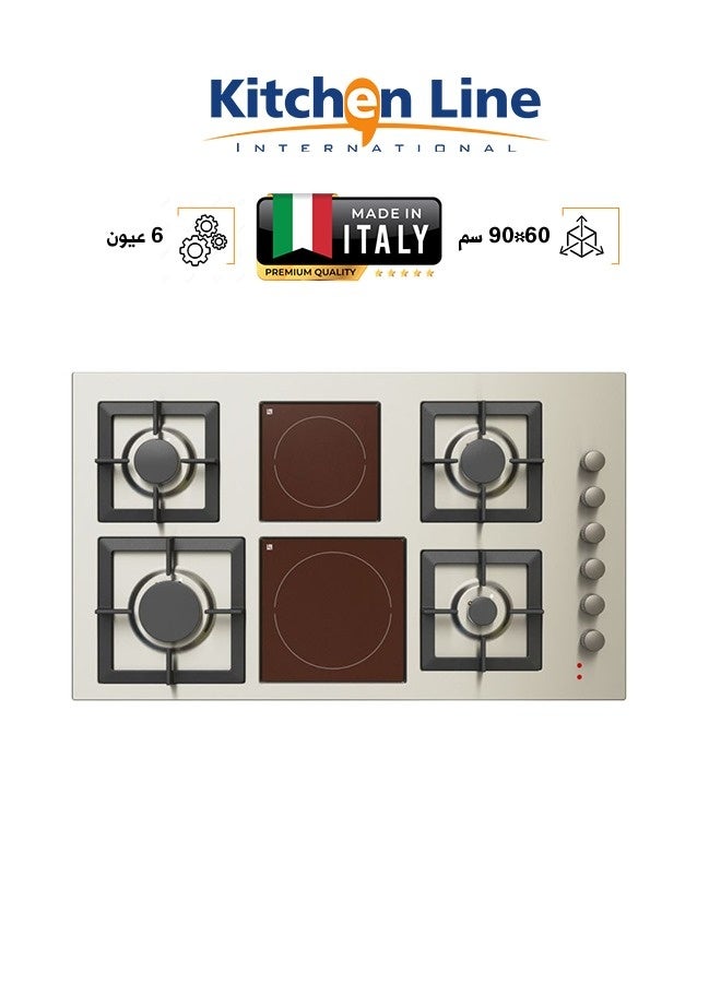 kitchen Line 6 Burner Hob - 4 Gas - 2 Ceramic - 90 cm - Italian - Steel - J5022 - Image 1