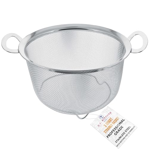 U.S. Kitchen Supply Stainless Steel Colander Strainer Basket - 3-Quart Colander with Resting Feet & Handles - Wide Rim Sieve, Stainless Steel Strainers and Colanders for Kitchen - Image 1