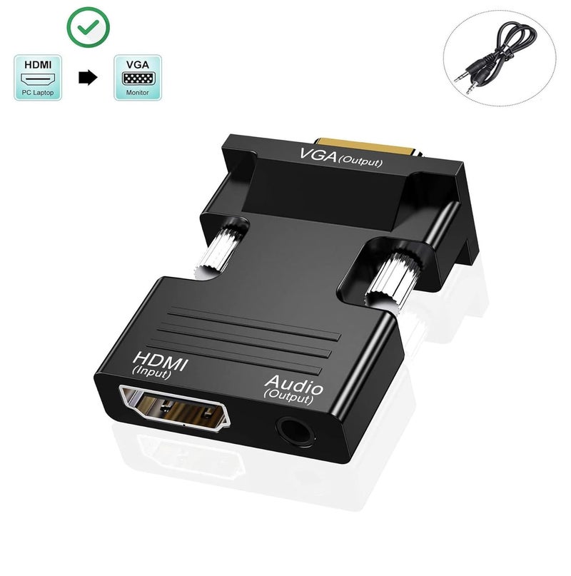 Bouaegr Hdmi to Vga Adapter,Hdmi to Vga Audio Output Cable Computer Set-Top Box Converter Connector Adapter for Laptop,Pc,Monitor,Projector,HDTV,Chromebook,Roku,Xbox(3.5Mm Stereo Cable Included) - Image 2