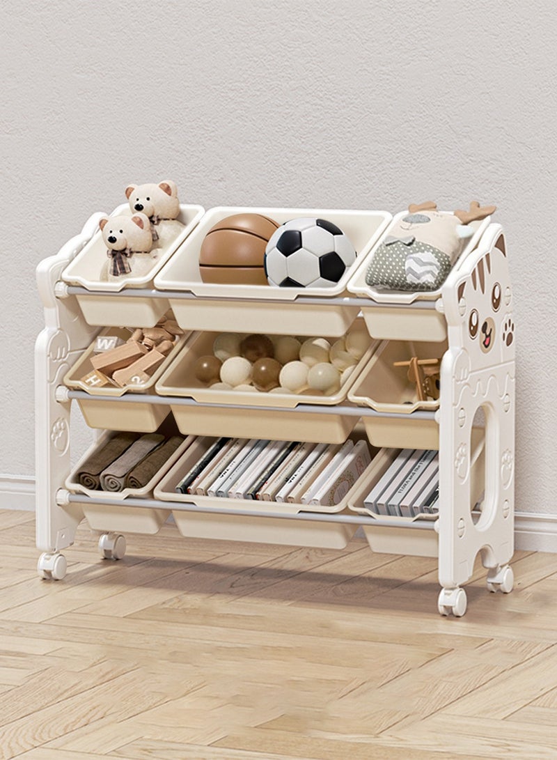 Amoyls Large Capacity Kids Toy Storage Organizer Rack with Wheels, Movable Books & Toys Storage Cabinet with Bins, Eco-Friendly Nursery Playroom Organizer - Image 1