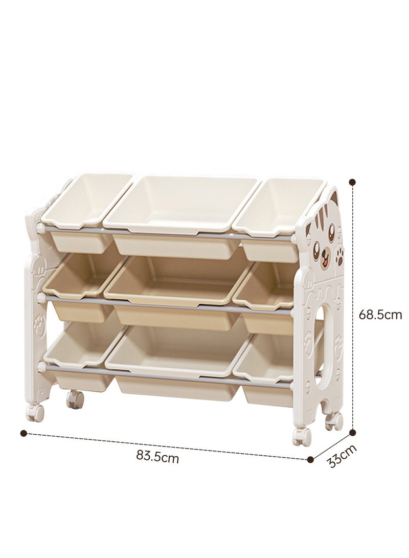 Amoyls Large Capacity Kids Toy Storage Organizer Rack with Wheels, Movable Books & Toys Storage Cabinet with Bins, Eco-Friendly Nursery Playroom Organizer - Image 2