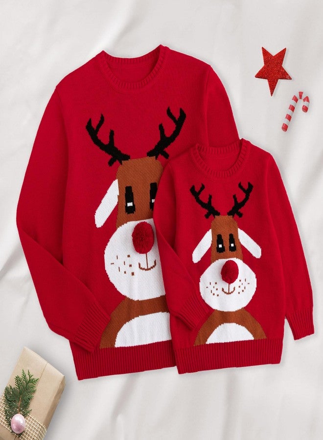 Curipeer Baby Girl's Boy's Knitted Crewneck Cartoon Deer Sweater Red Family Match Christmas Pullover Sweater for Baby 4T - Image 4
