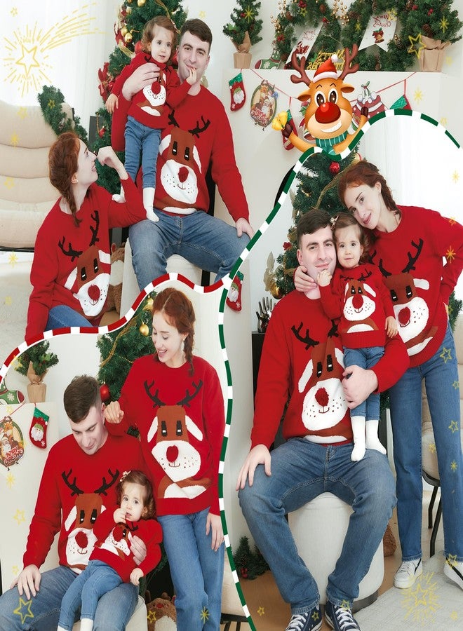 Curipeer Baby Girl's Boy's Knitted Crewneck Cartoon Deer Sweater Red Family Match Christmas Pullover Sweater for Baby 4T - Image 3
