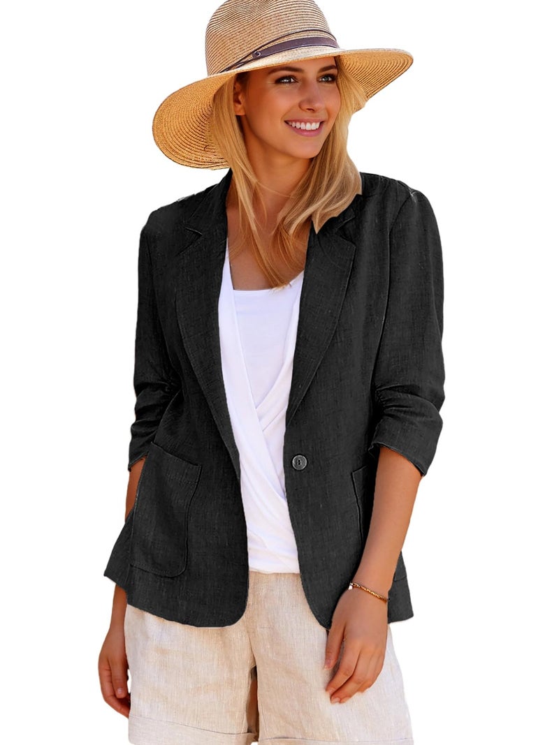 Mina Self 3/4 Sleeve Blazer Jacket for Women 2025 Summer Lightweight Black Short Petite Fitted Ladies Light Womens Business Casual Professional Office Work Fashion Dressy Women's Blazers & Suit Jackets - Image 1