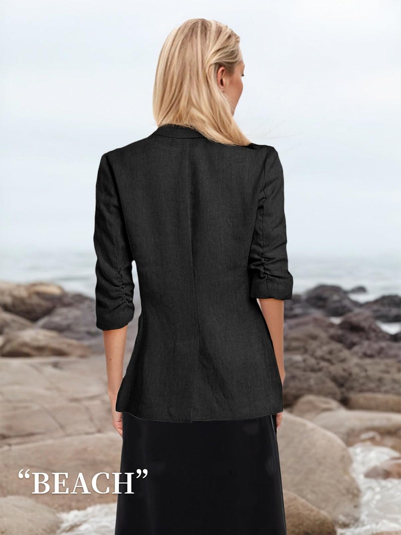 Mina Self 3/4 Sleeve Blazer Jacket for Women 2025 Summer Lightweight Black Short Petite Fitted Ladies Light Womens Business Casual Professional Office Work Fashion Dressy Women's Blazers & Suit Jackets - Image 5