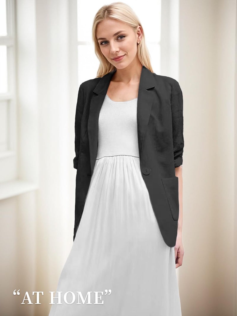 Mina Self 3/4 Sleeve Blazer Jacket for Women 2025 Summer Lightweight Black Short Petite Fitted Ladies Light Womens Business Casual Professional Office Work Fashion Dressy Women's Blazers & Suit Jackets - Image 3