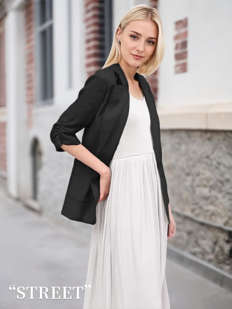 Mina Self 3/4 Sleeve Blazer Jacket for Women 2025 Summer Lightweight Black Short Petite Fitted Ladies Light Womens Business Casual Professional Office Work Fashion Dressy Women's Blazers & Suit Jackets - Image 4