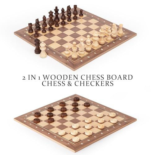 a&a AA Professional Wooden Chess and Checkers Set 155 Wooden Board with 3 Weighted Wooden Chess Pieces Chess Scorebook and Storage Bag - Image 5