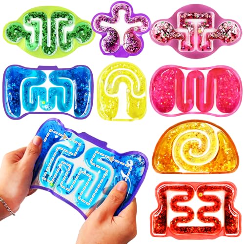 Eerrhhaq 8 Pack Squeeze Fidget Toys for Kids,Squishy Sensory Tube with Maze Bead,Colorful Goo,Glitter Sequins,Stress Anxiety Relief Calming Toys for Easter Basket Stuffers Classroom Prizes - Image 1