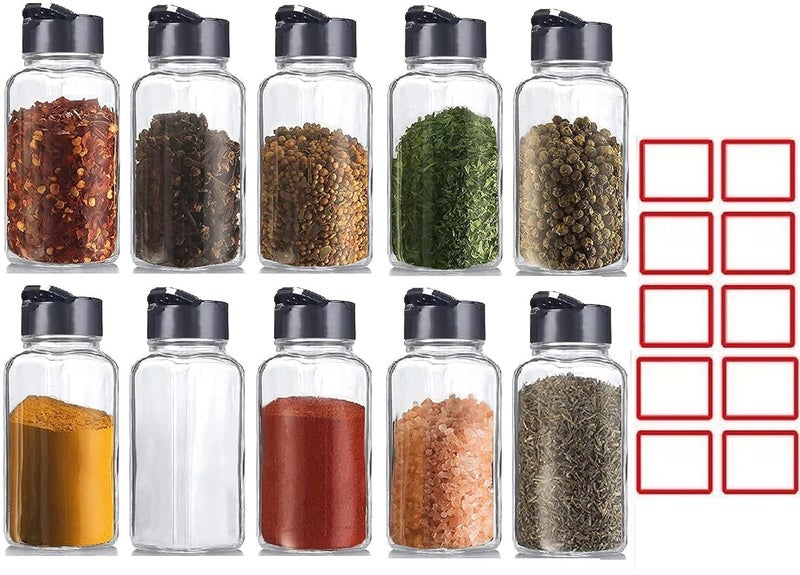 Toxen Toxen Square Glass Spice Jars with Black Plastic Lids & Sticker, 120 ML Flip Top Square Bottles Seasoning Containers for Kitchen Storage Salt and Pepper Shaker Dining Table (24) - Image 1