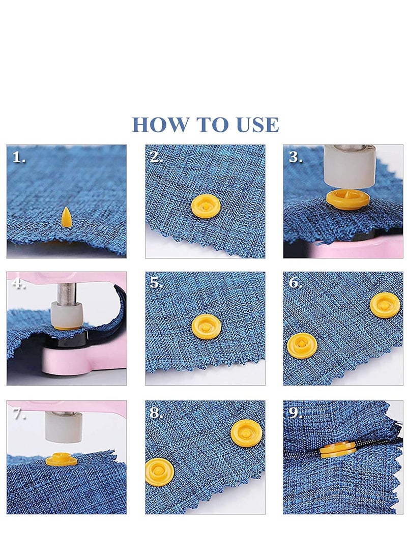 KASTWAVE مجموعة أزرار بلاستيكية ومعدنية مع كماشة كبس، 300 مجموعة من أزرار بلاستيكية ومعدنية كبس للخياطة والحرف اليدوية (أخضر) - Image 5