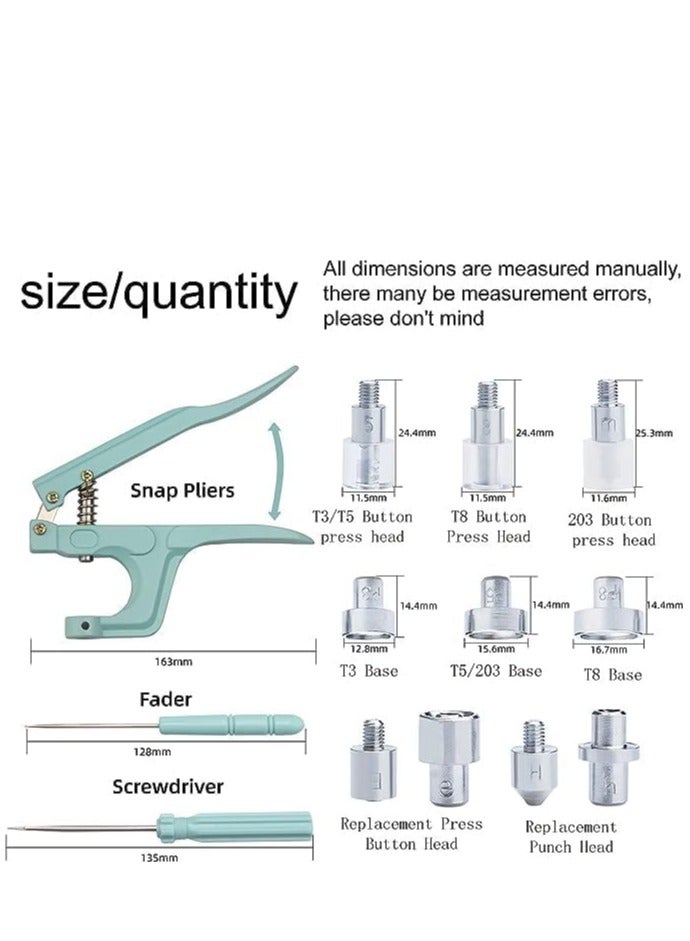 KASTWAVE مجموعة أزرار بلاستيكية ومعدنية مع كماشة كبس، 300 مجموعة من أزرار بلاستيكية ومعدنية كبس للخياطة والحرف اليدوية (أخضر) - Image 2