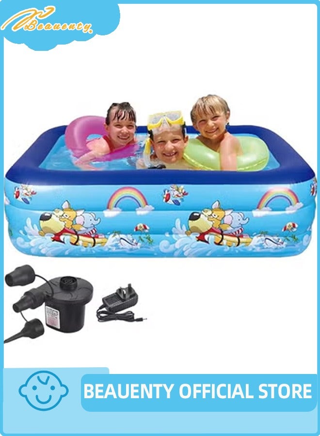 Beauenty Inflatable Swimming Pool With Pump, Full-Sized Thickened Blow-Up Pool For Kids Adults, BPA-Free Kiddie Pools For Family Garden, Backyard, Summer Water Party, Indoor Outdoor,Lawn (260 * 160 * 52CM) - Image 1