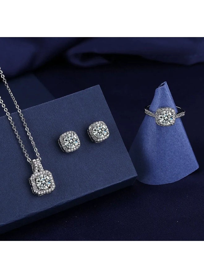 3-Piece Cubic Zirconia Jewelry Set woman Bridal Wedding Jewellery Accessories Silver - Image 3