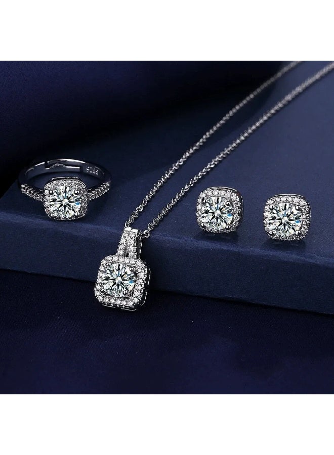3-Piece Cubic Zirconia Jewelry Set woman Bridal Wedding Jewellery Accessories Silver - Image 2