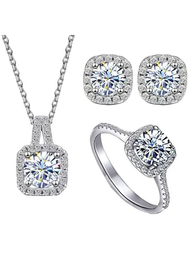 3-Piece Cubic Zirconia Jewelry Set woman Bridal Wedding Jewellery Accessories Silver - Image 5