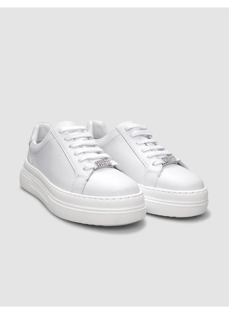 كاباني 100% Genuine Leather White Lace-Up Women's Sneakers