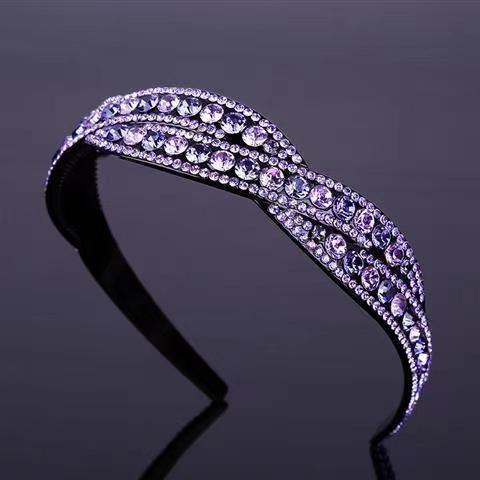Generic Elegant Full-Diamond Fashion Wide Headband lotus purple 
