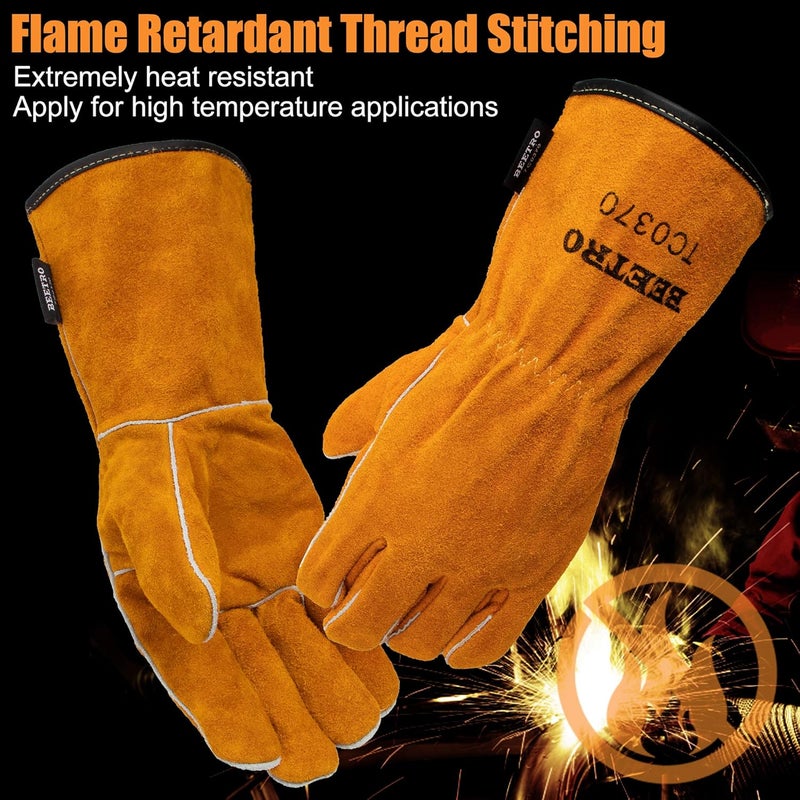 BEETRO Welding Gloves 2 Pairs Cow Leather Forge/Mig/Stick/Tig Welder Heat/Fire Resistant, Mitts for Oven/Grill/Fireplace/Furnace/Stove/Pot Holder/Wood Burner/Animal handling glove with Soft Lining - Image 3