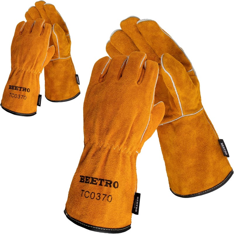 BEETRO Welding Gloves 2 Pairs Cow Leather Forge/Mig/Stick/Tig Welder Heat/Fire Resistant, Mitts for Oven/Grill/Fireplace/Furnace/Stove/Pot Holder/Wood Burner/Animal handling glove with Soft Lining - Image 1