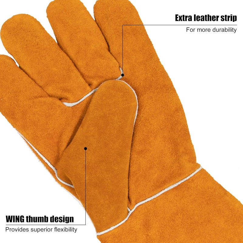 BEETRO Welding Gloves 2 Pairs Cow Leather Forge/Mig/Stick/Tig Welder Heat/Fire Resistant, Mitts for Oven/Grill/Fireplace/Furnace/Stove/Pot Holder/Wood Burner/Animal handling glove with Soft Lining - Image 2