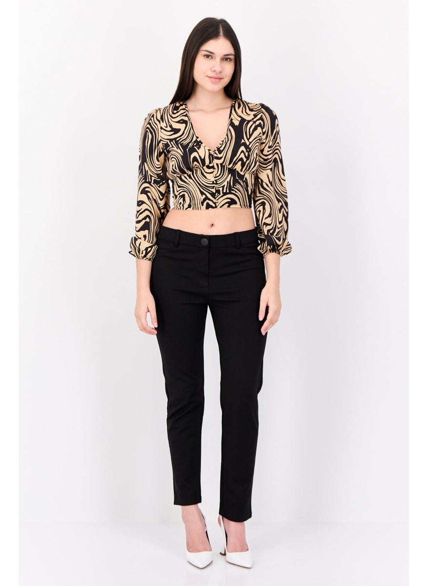 Stradivarius - Women V-Neck Balloon Sleeves Abstract Print Blouse, Multicolor - Image 1