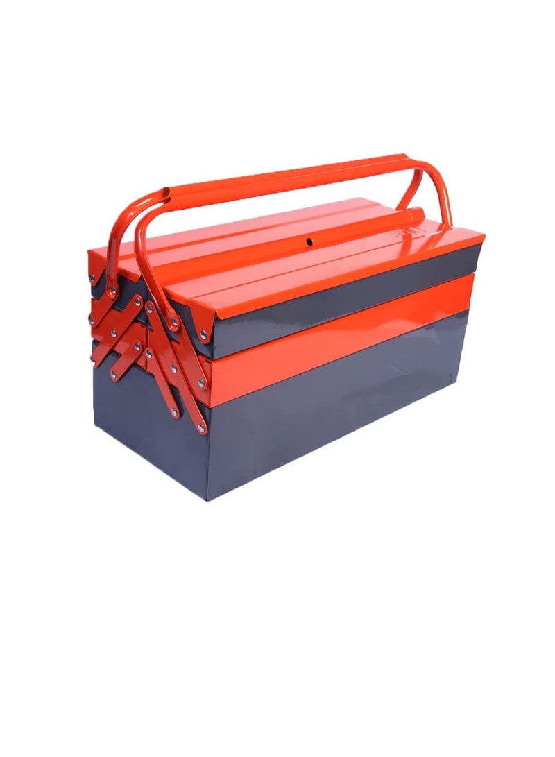 5 Compartment Double Handle Metal Tool Kit Box for Tools/Tool Box for Home, Company, Workshop and Garage Orange & Grey  - Image 1