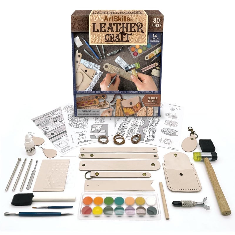 ArtSkills Leather Working Kit, Leather Tooling Kit with Tools, Stamps, Arts and Crafts Adult Project Kits, 80 pc - Image 1