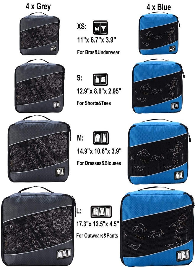 Idesort Packing Cubes Luggage Bags Organizer Durable Travel Accessories With Clothing Label, 8 Set - Grey/Blue, One_Size - Image 2
