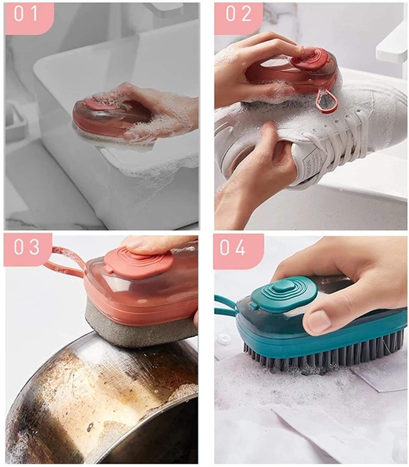 Cyrox Home Cleaning Brush Plastic Refillable Liquid Adding Cleaning Brush Kitchen Dish Washing Pot Scrub Cleaner Soft Bristle Laundry Shoes Tile Cleaning Brush 3 in 1 Liquid Adding Brush - Image 4
