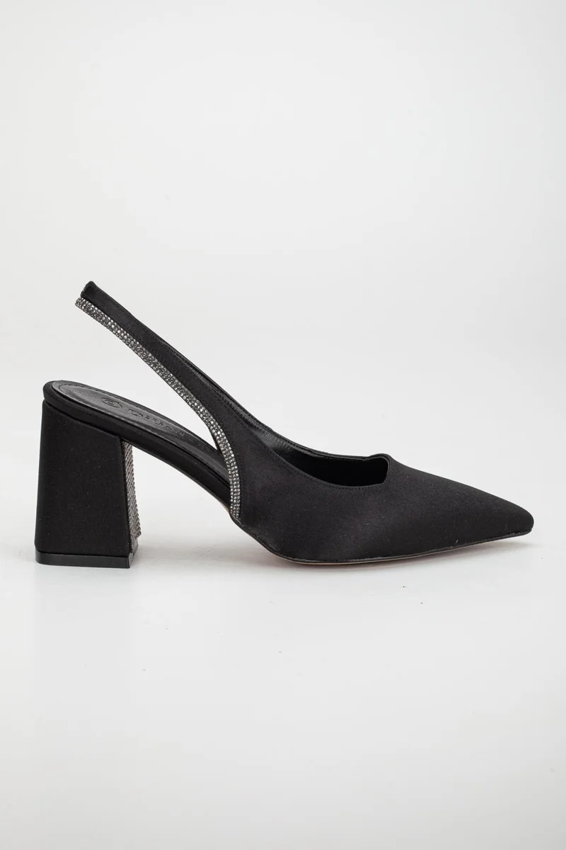 Dilimler Ayakkabı Slices Shoes Satin Heel Stone Black Large Size Women's Shoes Heeled Evening Dress