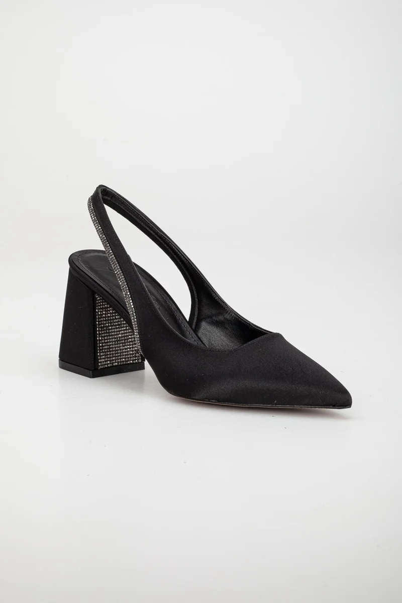 Dilimler Ayakkabı Slices Shoes Satin Heel Stone Black Large Size Women's Shoes Heeled Evening Dress