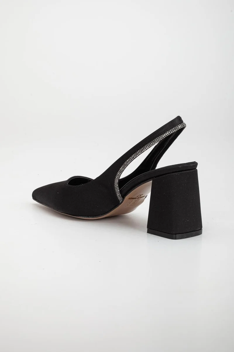 Dilimler Ayakkabı Slices Shoes Satin Heel Stone Black Large Size Women's Shoes Heeled Evening Dress