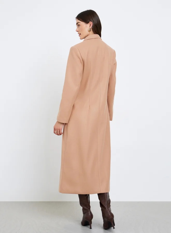 Styli Nude Styli Regular Fit Maxi Wool Coat for Women | Best Price UAE