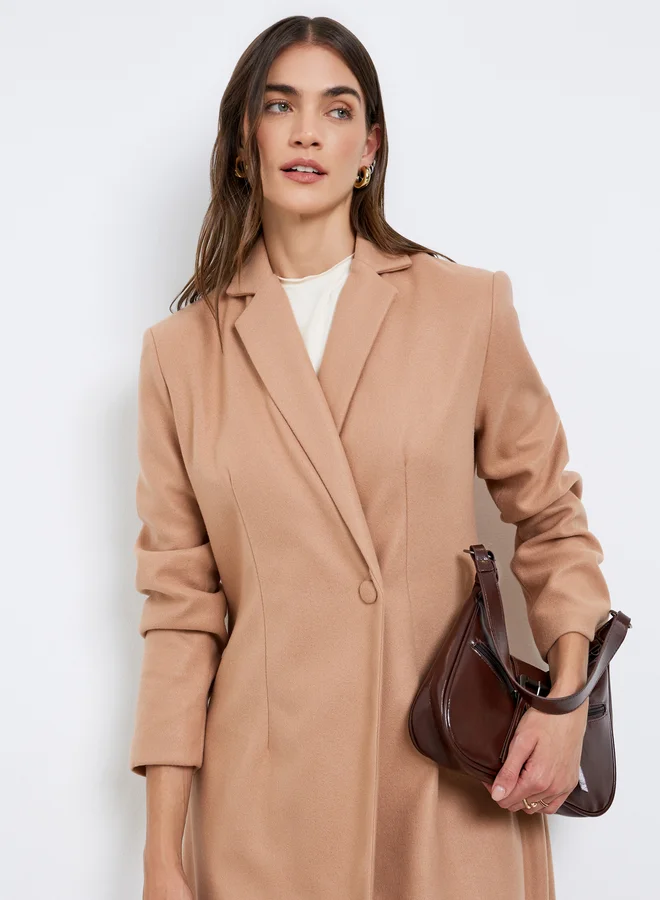 Styli Nude Styli Regular Fit Maxi Wool Coat for Women | Best Price UAE