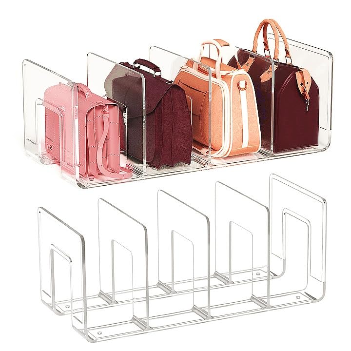 frtzal Purse Closet Organizer,Purse Organizer for Closet,Handbag Organizer,Desk File Sorter Purse, 4 Clear Handbag Storage Shelf - Plastic Clutch Dividers, transparent - Image 1