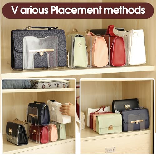frtzal Purse Closet Organizer,Purse Organizer for Closet,Handbag Organizer,Desk File Sorter Purse, 4 Clear Handbag Storage Shelf - Plastic Clutch Dividers, transparent - Image 5