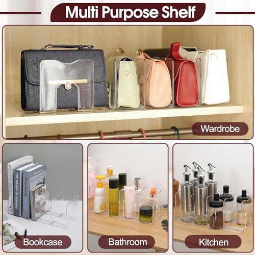 frtzal Purse Closet Organizer,Purse Organizer for Closet,Handbag Organizer,Desk File Sorter Purse, 4 Clear Handbag Storage Shelf - Plastic Clutch Dividers, transparent - Image 4