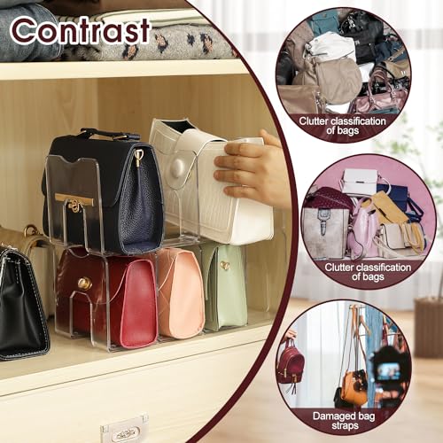 frtzal Purse Closet Organizer,Purse Organizer for Closet,Handbag Organizer,Desk File Sorter Purse, 4 Clear Handbag Storage Shelf - Plastic Clutch Dividers, transparent - Image 3