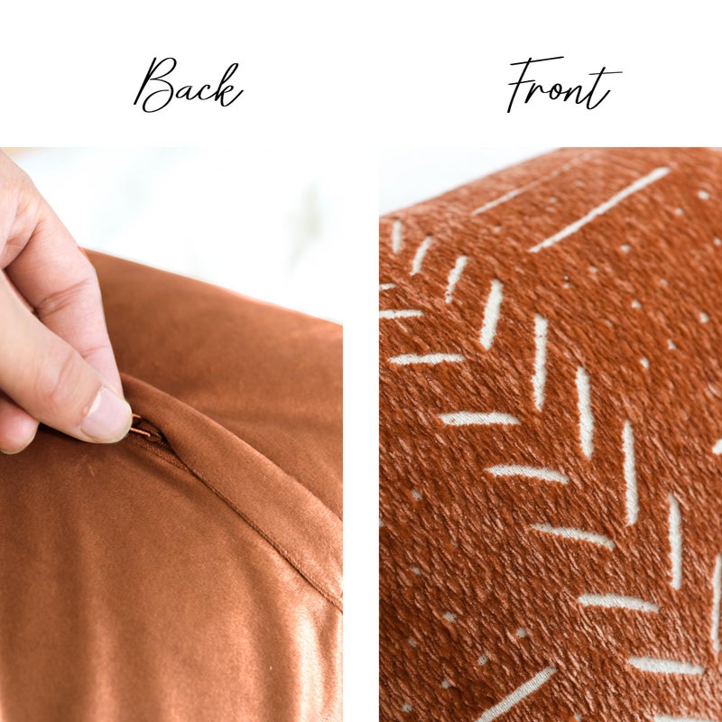 BlissBlush Boho Lumbar Throw Pillow Cover 14X36, Brick Red Decorative Long Accent Body Lumbar Pillow for Bed, Farmhouse Woven Soft Chenille Textured Lumbar Pillowcase for Couch (Cover ONLY) - Image 5