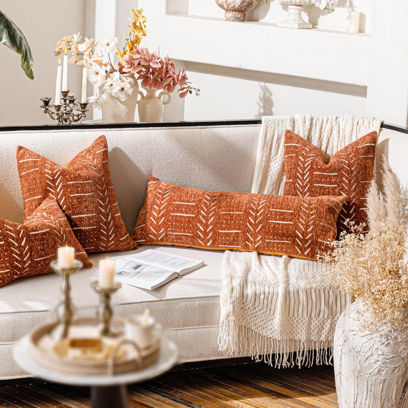 BlissBlush Boho Lumbar Throw Pillow Cover 14X36, Brick Red Decorative Long Accent Body Lumbar Pillow for Bed, Farmhouse Woven Soft Chenille Textured Lumbar Pillowcase for Couch (Cover ONLY) - Image 4
