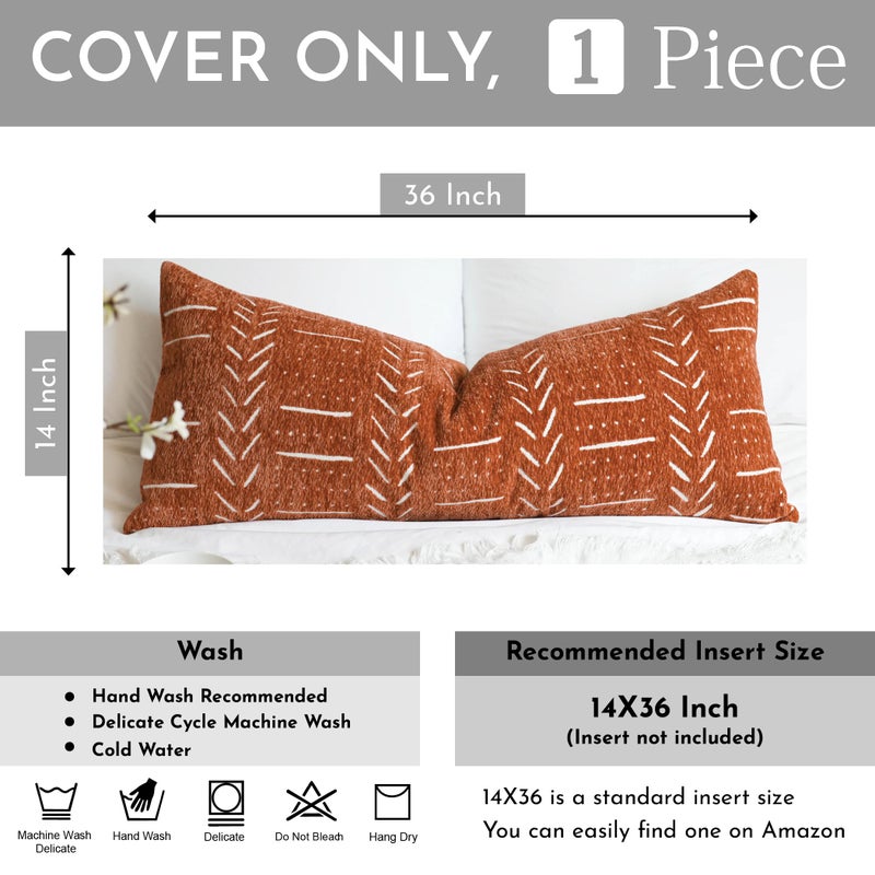 BlissBlush Boho Lumbar Throw Pillow Cover 14X36, Brick Red Decorative Long Accent Body Lumbar Pillow for Bed, Farmhouse Woven Soft Chenille Textured Lumbar Pillowcase for Couch (Cover ONLY) - Image 3