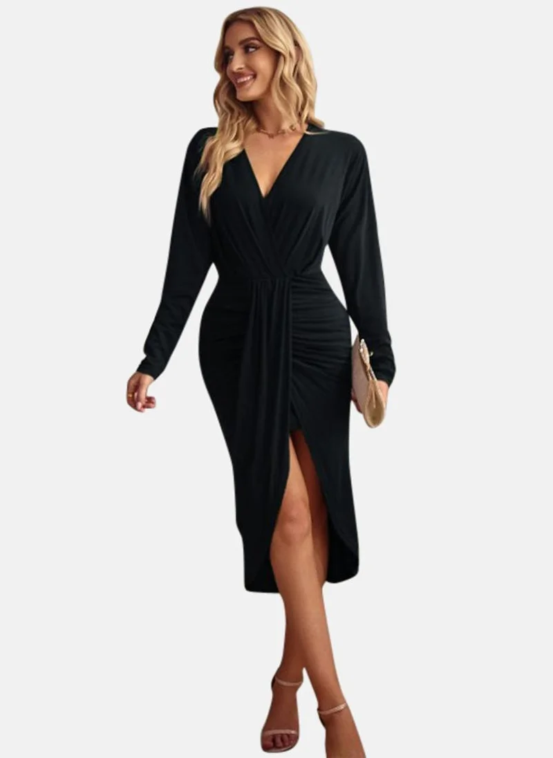 YUNIQEE Black Solid Sheath Midi Dress