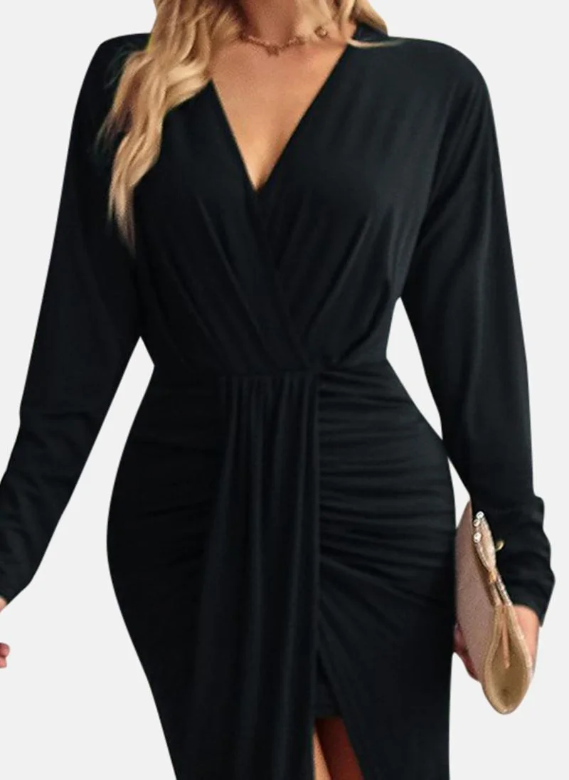 YUNIQEE Black Solid Sheath Midi Dress