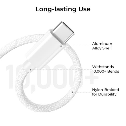 Basesailor for Airpods Pro 3 USB Type C Charger Cable 6.6FT 2Pack,Car Charging Cord for New iPhone 17 Air 16,Samsung Galaxy S10 S10E 10E S20 FE S24 S23 S21 S22 Plus Ultra,A51 A52 A53,Google Pixel 9 XL - Image 3