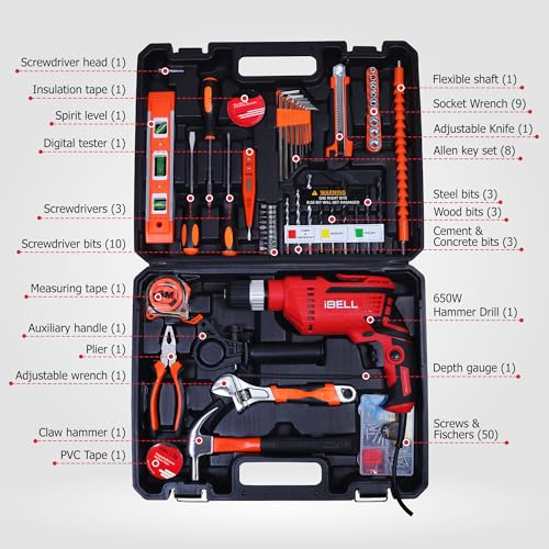 IBELL TOOLS IBELL Professional Tool Kit with Impact Drill IBL TD13-100 R2, 650W, Copper Armature, Chuck 13mm Keyless Auto, 115 Home Essential Tools/Accessories- 6 months warranty - Image 2