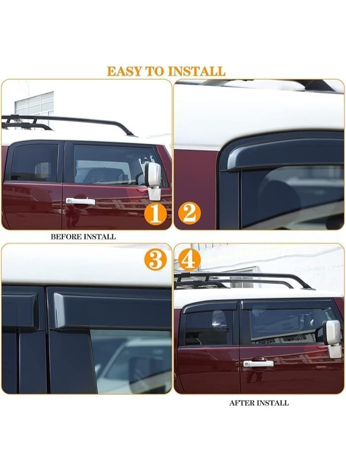 Window Visor Rain Guard Door Vent Dark Smoke Tint Transparent Black 4PCS Deflector Compatible with FJ Cruiser 2007-2023 - Image 4