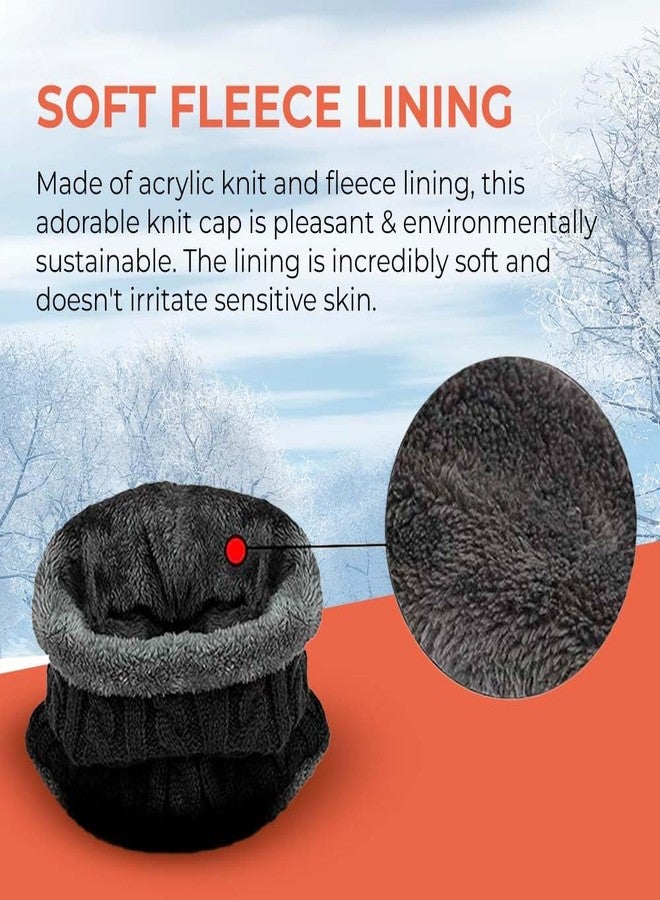 ZIBELL Winter Beanie hat Scarf 2 Pieces Set Warm, Inside Fur Knitted hat Thick Fleece Lining Winter hat & Scarf for Men and Women - Free Size (IN, Alpha, Free Size, Black) - Image 5