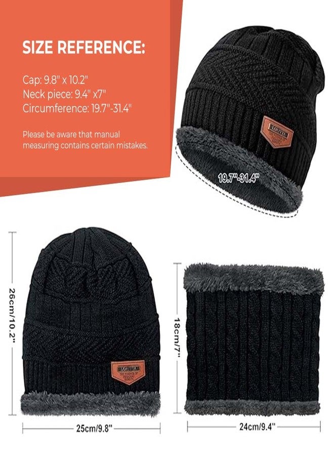 ZIBELL Winter Beanie hat Scarf 2 Pieces Set Warm, Inside Fur Knitted hat Thick Fleece Lining Winter hat & Scarf for Men and Women - Free Size (IN, Alpha, Free Size, Black) - Image 4