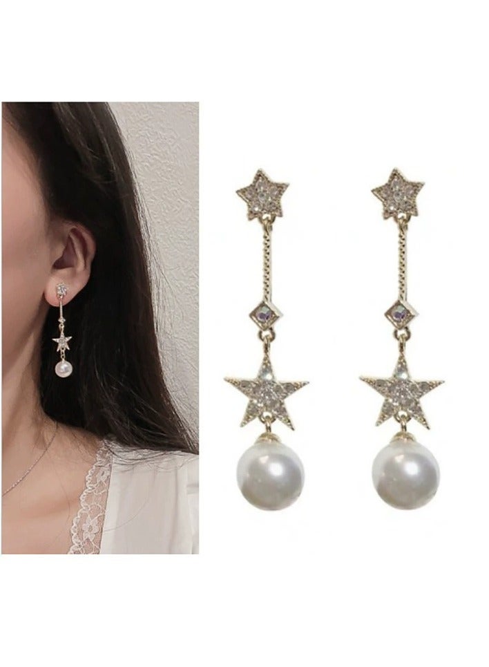 Goolsky أقراط لؤلؤة نجمة متلألئة للنساء – دبابيس فضية S925 مع كريستالات، مجوهرات يومية أنيقة كورية INS